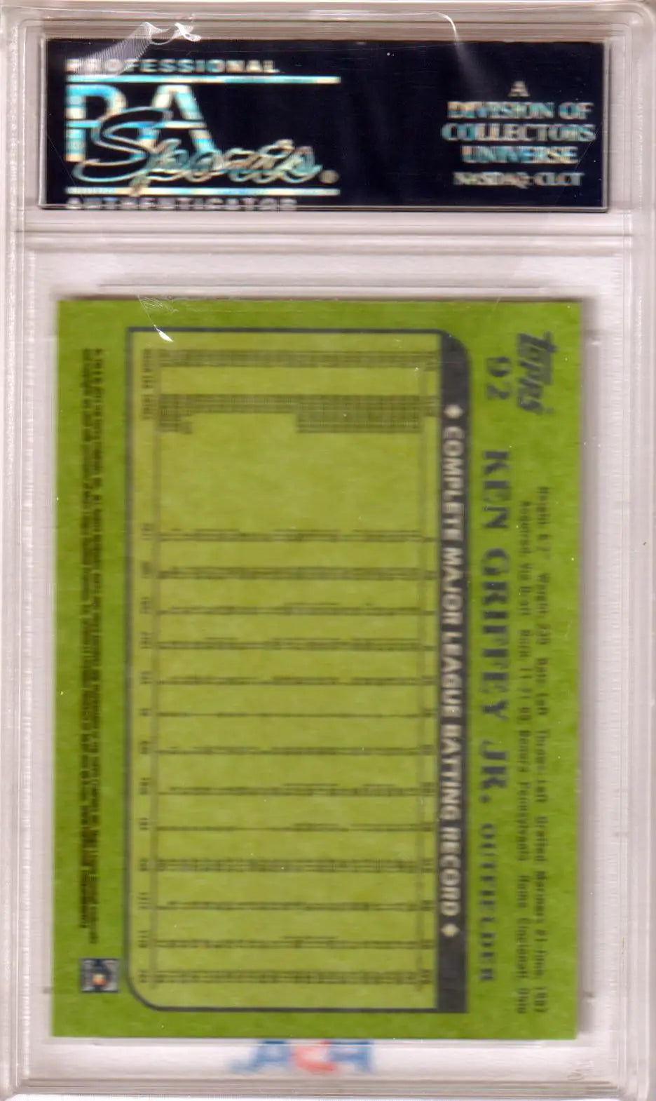 PSA-graded Ken Griffey Jr. 2013 Topps Archives card in protective case with green backing