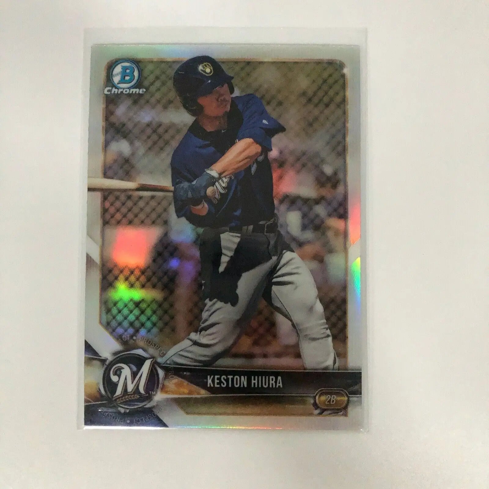 Keston Hiura 2018 Bowman Chrome Refractor Milwaukee Brewers MLB Baseball Card