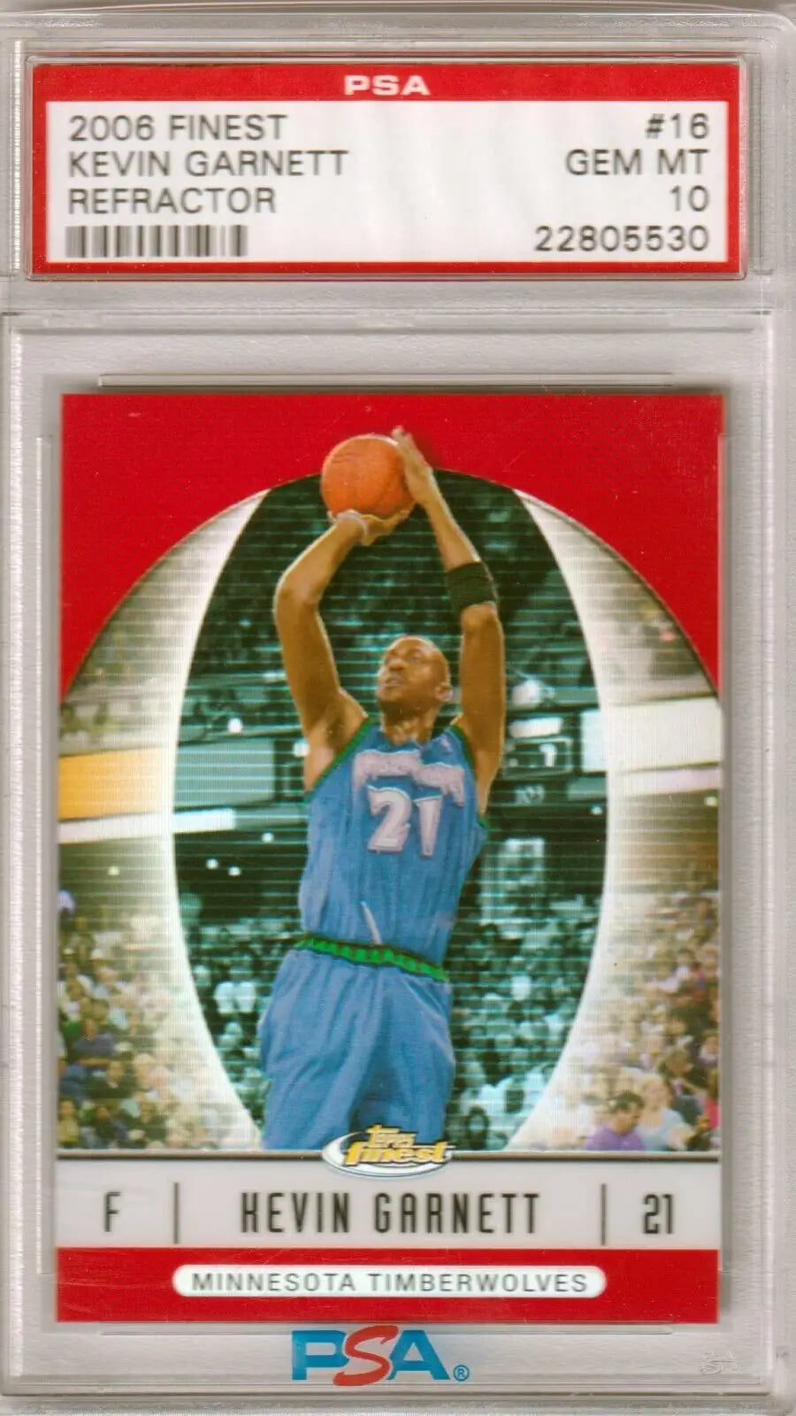 PSA-graded 2006 Finest Refractor Kevin Garnett single card with free shipping from Columbia Hobby