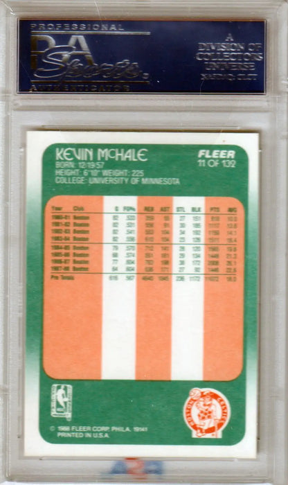 Kevin McHale 1988-89 Fleer #11 PSA 10 Gem Mint card stats in protective case from Columbia Hobby