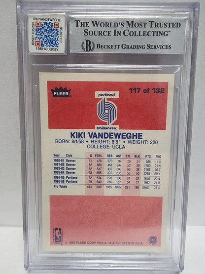 BGS-graded 1986-87 Fleer Basketball Jersey Fusion Patch Auto of Kiki Vandeweghe