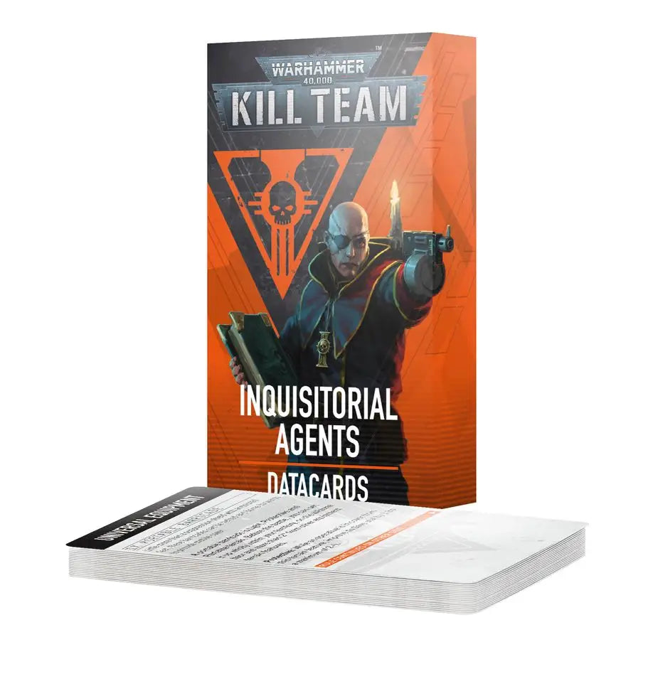 Inquisitorial Agents Datacards deck for Kill Team featuring an armored figure