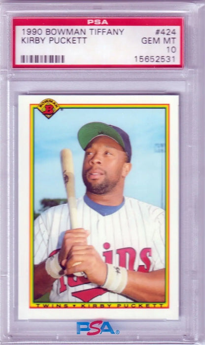 PSA 10 Gem Mint Kirby Puckett 1990 Bowman Tiffany baseball card for sale with free shipping