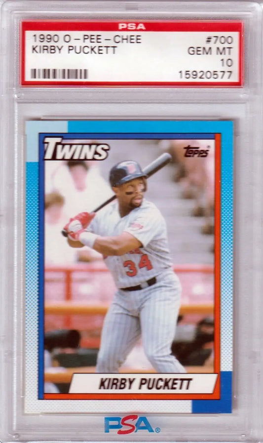 PSA-graded 1990 O-Pee-Chee Twins Kirby Puckett baseball card for sale at Columbia Hobby