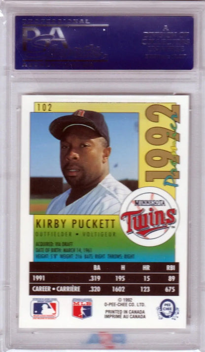 Kirby Puckett 1992 O-Pee-Chee Premier #102 single card in protective case for sale