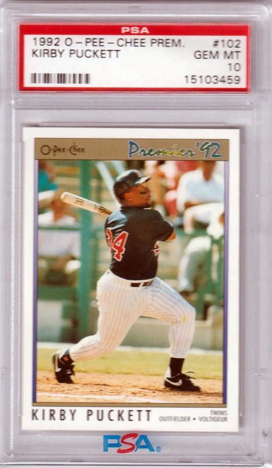 PSA-graded 1992 O-Pee-Chee Premier Kirby Puckett baseball card for sale at Columbia Hobby