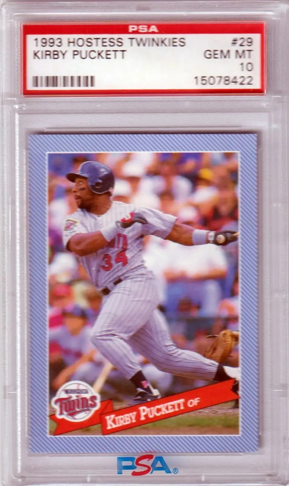 PSA-graded 1993 Hostess Twinkies Kirby Puckett baseball card in protective case for sale