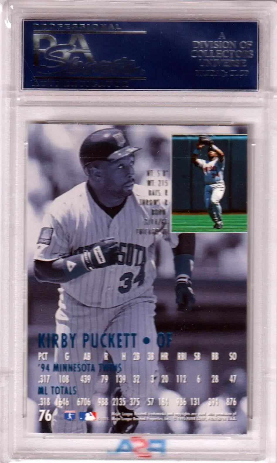 PSA-graded Kirby Puckett 1995 Fleer Ultra #76 single card from Columbia Hobby with free shipping