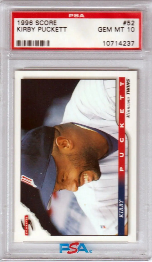 PSA-graded 1996 Score Kirby Puckett #52 baseball card in case from Columbia Hobby