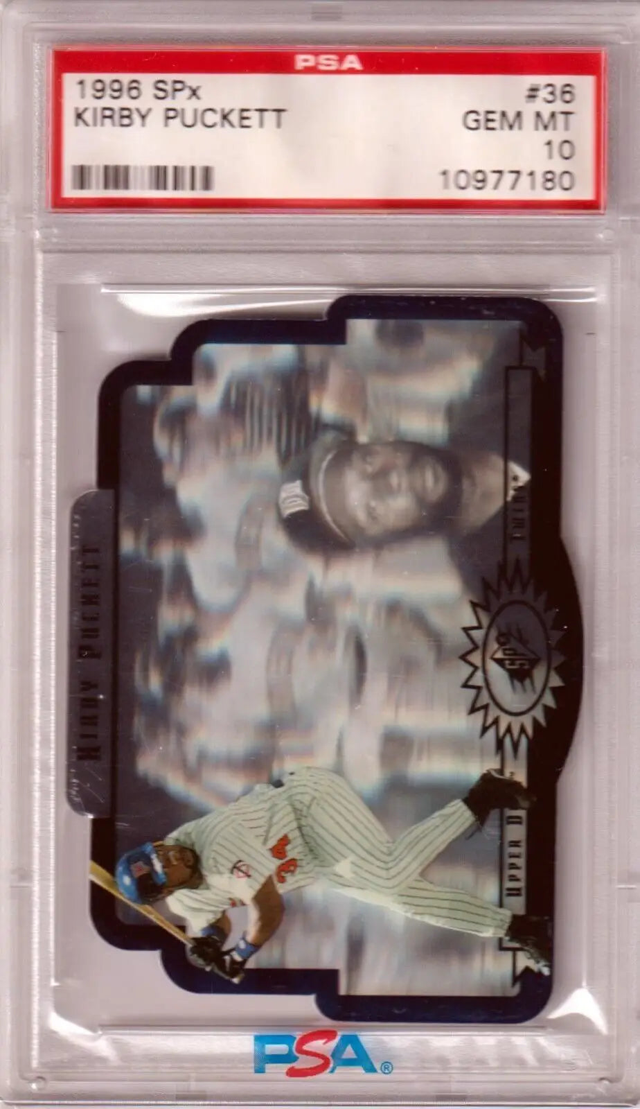 PSA-graded 1996 SPx Kirby Puckett baseball card in protective case from Columbia Hobby