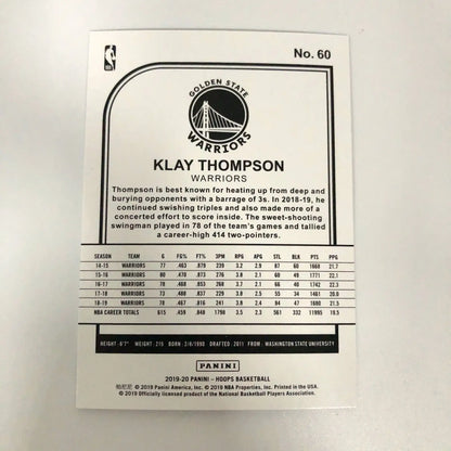 Klay Thompson 2019–20 Hoops #60 Golden State Warriors NBA Basketball card image