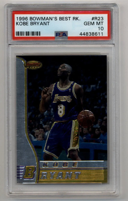 PSA 10 Gem Mint Kobe Bryant 1996-97 Bowman’s Best Rookie R23 card in Lakers jersey