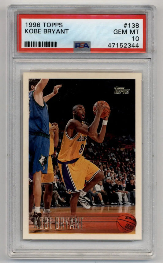 PSA graded Kobe Bryant 1996-97 Topps Rookie #138 in protective case, Gem Mint condition