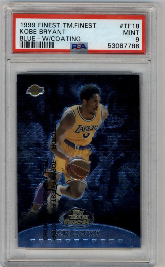 PSA-graded Kobe Bryant 1999-00 Finest Team Finest Blue basketball card dribbling