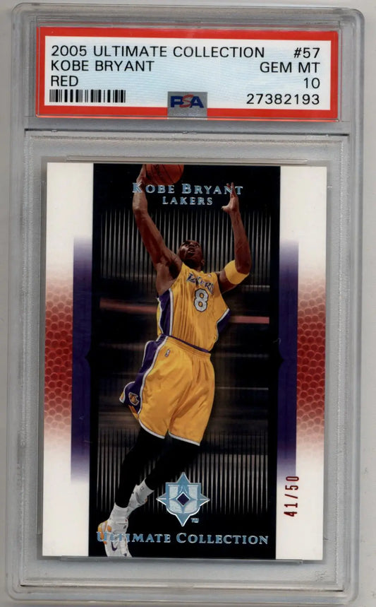 PSA 10 Gem Mint Kobe Bryant 2005-06 Ultimate Collection Red 41/50 #57 basketball card