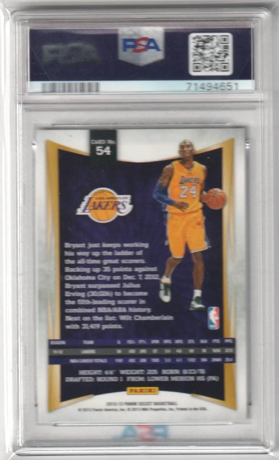 PSA-graded Kobe Bryant basketball card dribbling in Lakers jersey, available at Columbia Hobby