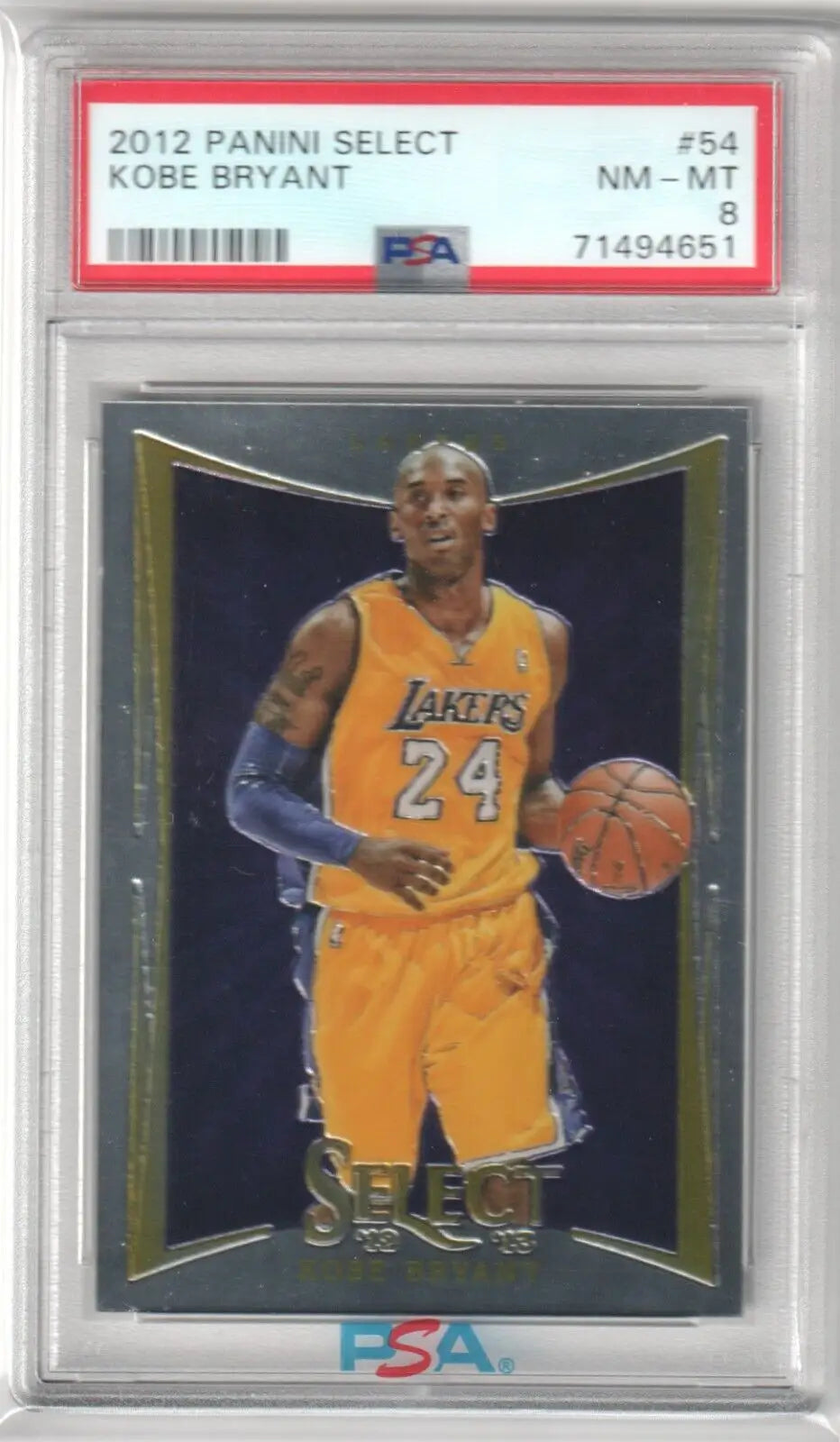 PSA-graded Kobe Bryant 2012-13 Panini Select basketball card yellow #24 jersey single cards