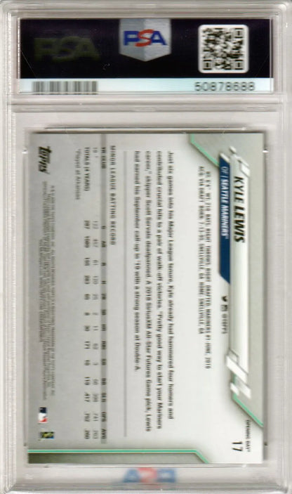 Back view of KYLE LEWIS 2020 Topps Opening Day RC Rookie #17 PSA 9 MINT in protective case