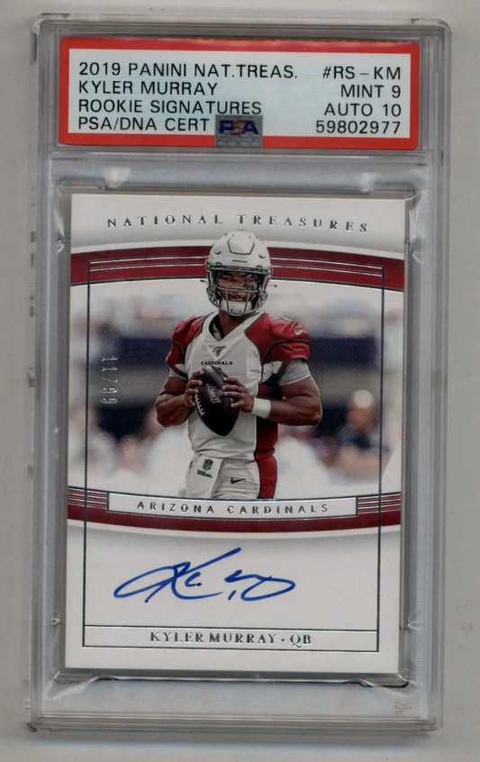 PSA-graded Kyler Murray 2019 National Treasures rookie auto card featuring Arizona Cardinals quarterback