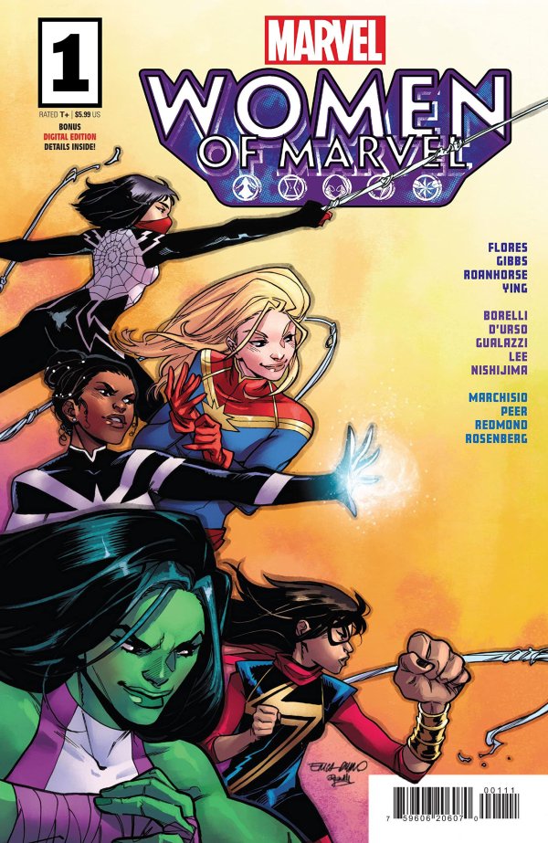 Comic book cover for Women of Marvel #1 featuring female superheroes in action poses