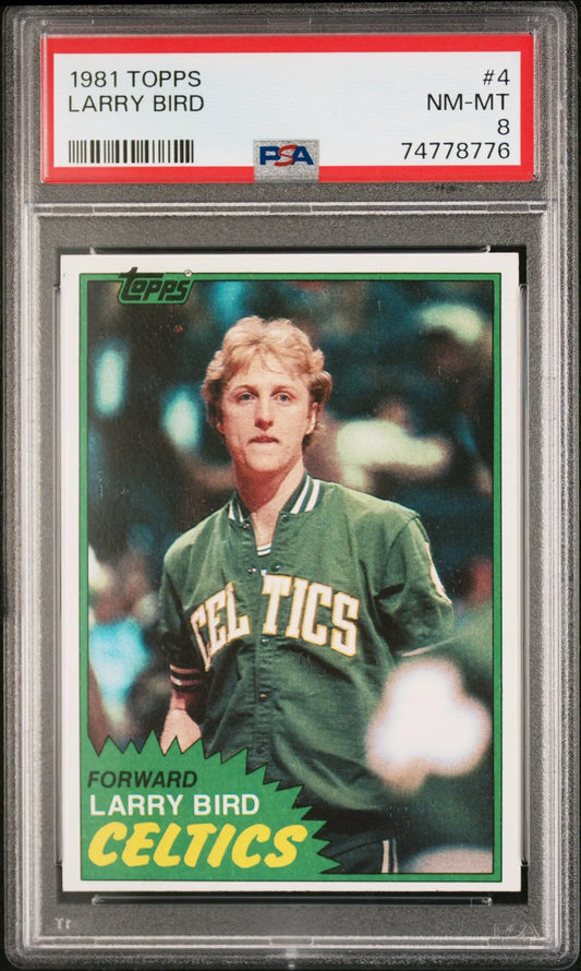 PSA-graded Larry Bird 1981 Topps basketball card in green jersey for trading cards collection