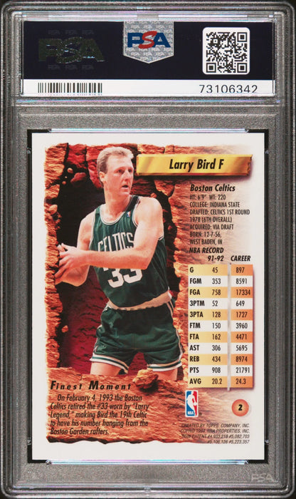 PSA-graded Larry Bird 1993 Topps Finest #2 Refractor in Near Mint condition