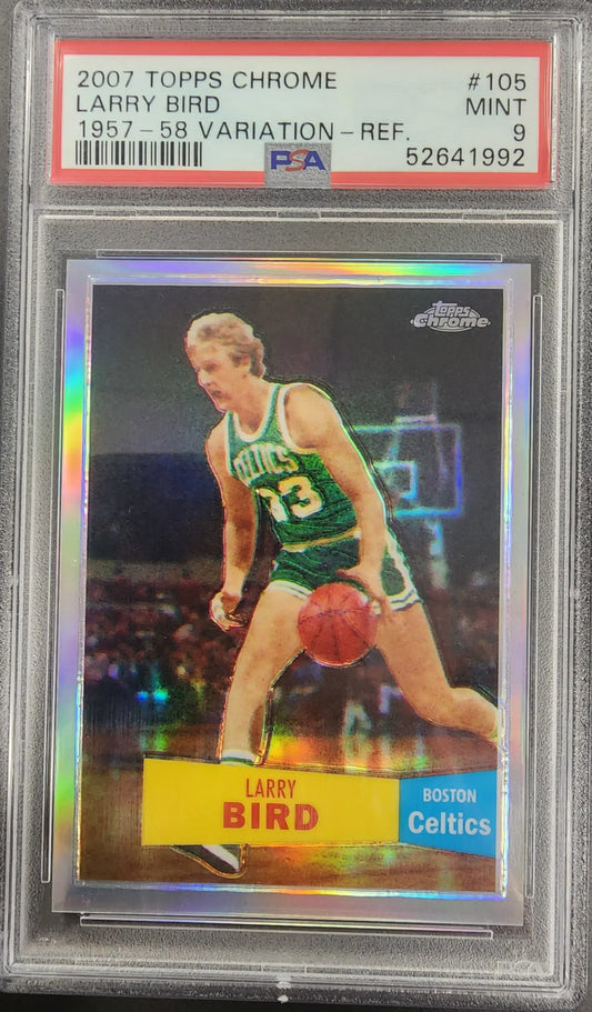 PSA-graded Larry Bird 2007 Topps Chrome Basketball Card #239/999 in Green Jersey