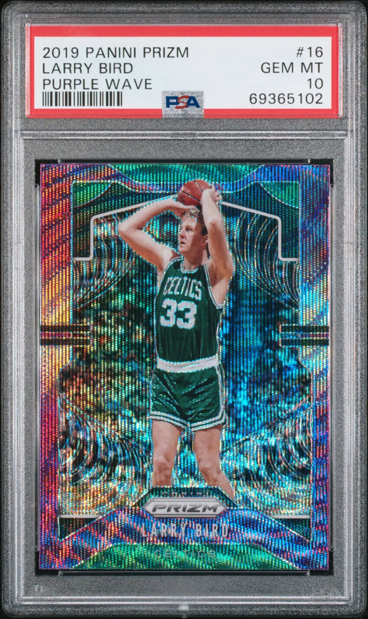 Larry Bird 2019 Panini Prizm #16 Purple Wave PSA 10 Gem Mint basketball card