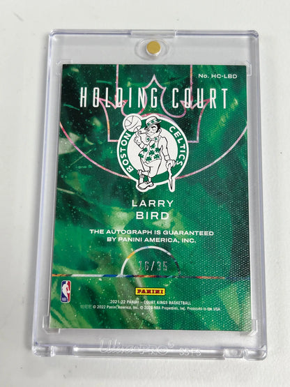 Larry Bird Boston Celtics Panini Court Kings Holding Court trading card in protective case