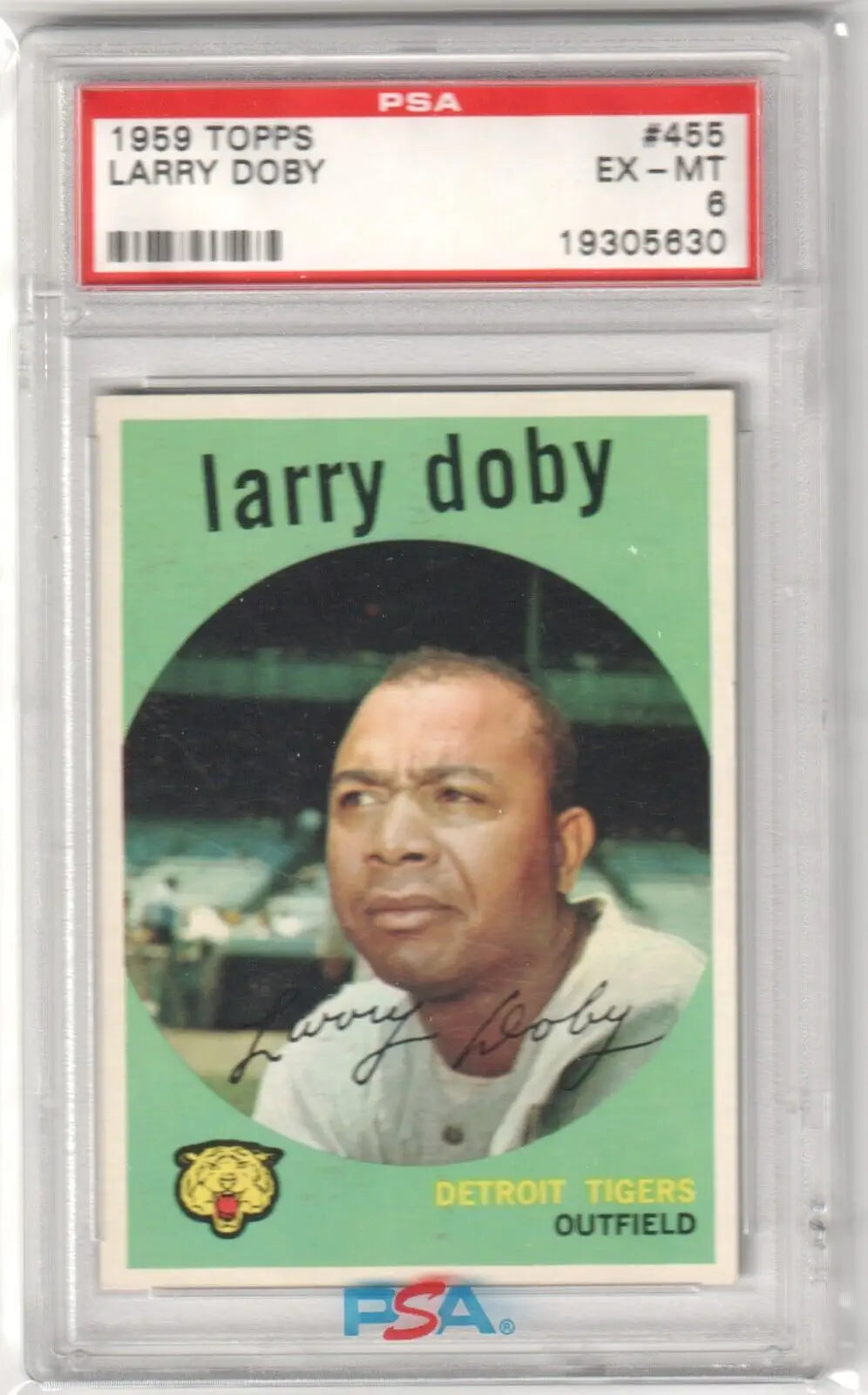 PSA-graded 1959 Topps Larry Doby baseball card with a Detroit Tigers design for sale