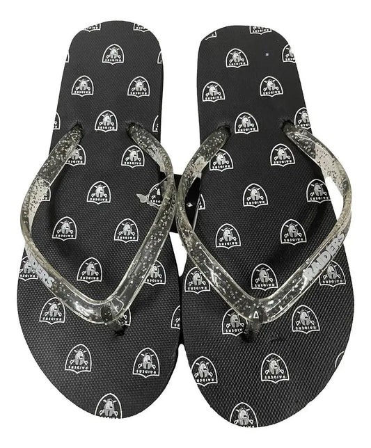 Black Las Vegas Raiders Women’s Glitter Thong Flip Flop Sandals with metallic straps