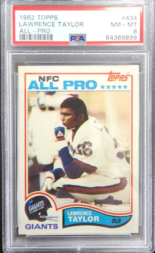 PSA-graded 1982 Topps Rookie Lawrence Taylor NFC All-Pro football card in case