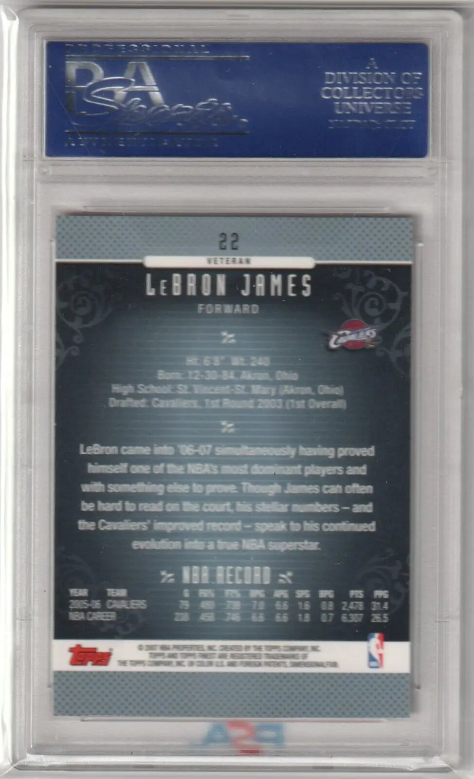 LEBRON JAMES 2006-07 Topps Finest #22 PSA 10 GEM MINT single card in protective case