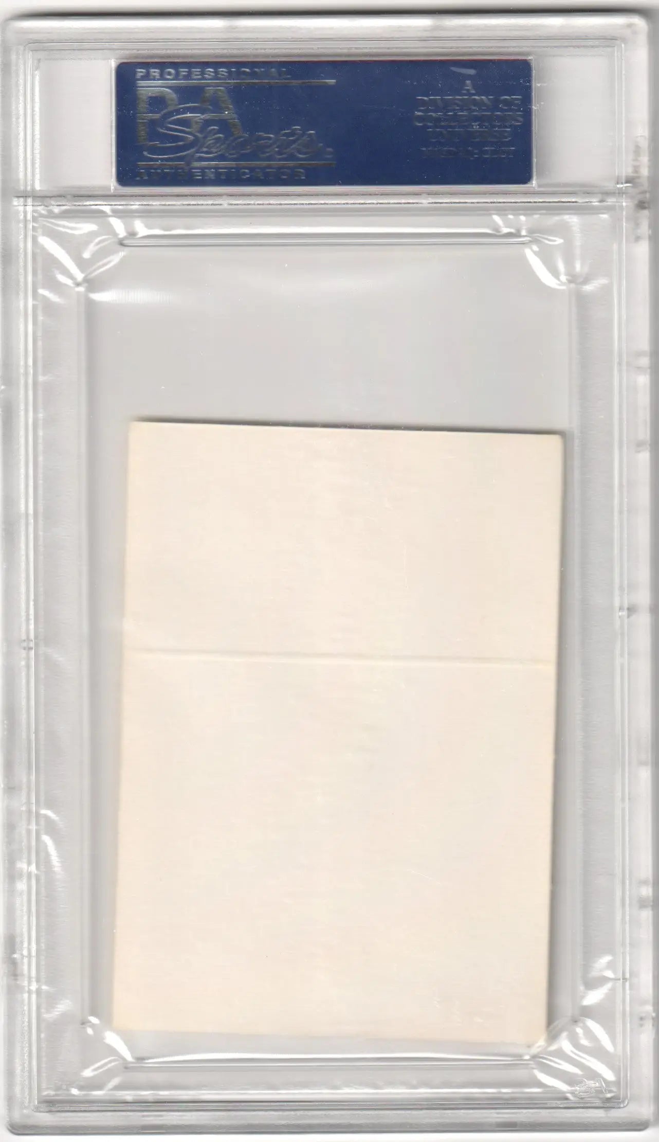 Clear plastic PSA/DNA case with blank off-white card in LEE MAY 1967 trading cards display