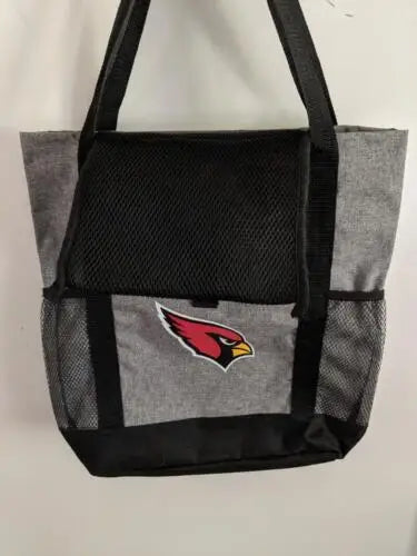 Gray and black tote bag featuring Arizona Cardinals NFL logo for football fans