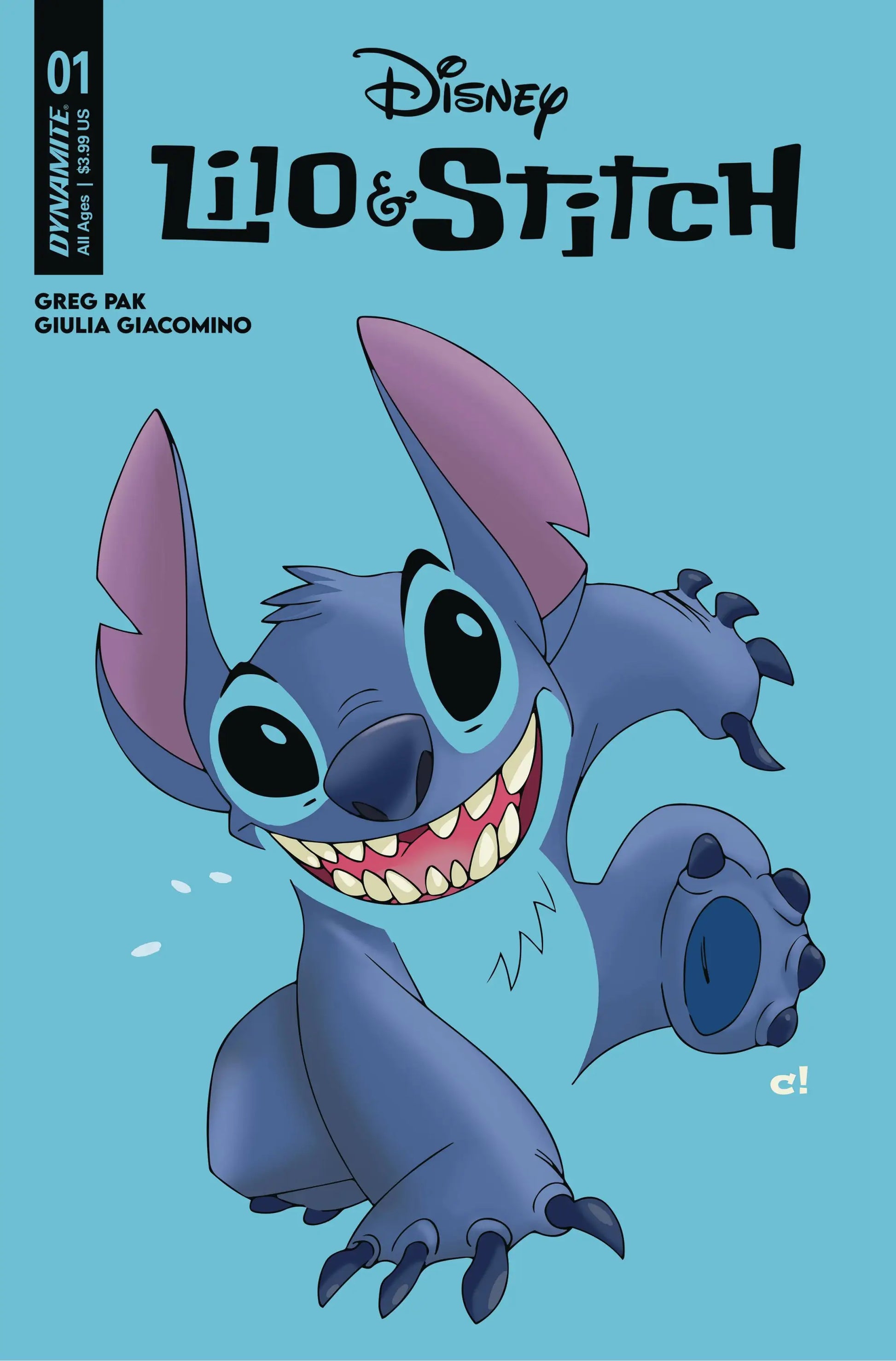 Grinning blue alien Stitch from Lilo & Stitch on trading cards collectible cover