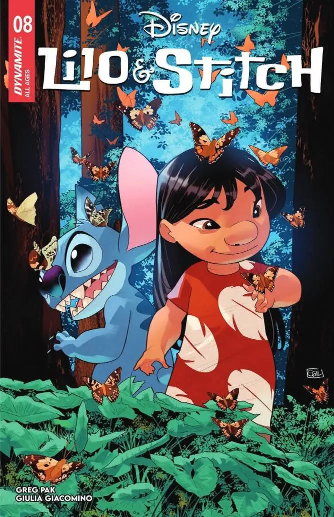 Movie poster for Lilo & Stitch featuring main characters and butterflies in CVR B Galmon