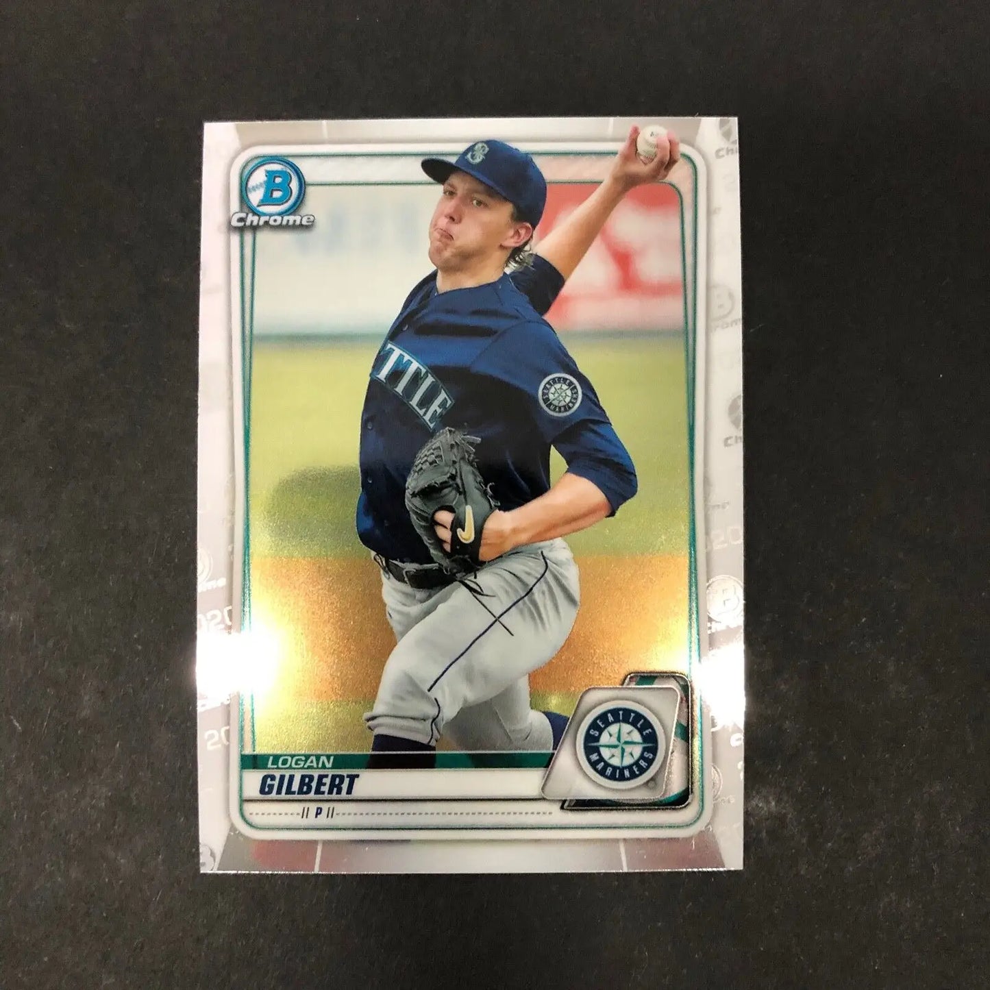 Logan Gilbert Bowman Chrome 2020 #BCP-58 Seattle Mariners baseball card display