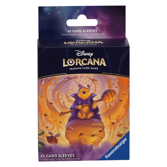 Purple card sleeves featuring magical character artwork for Disney Lorcana trading cards