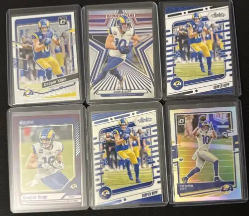 Six Cooper Kupp NFL football cards from Los Angeles Rams collectible set