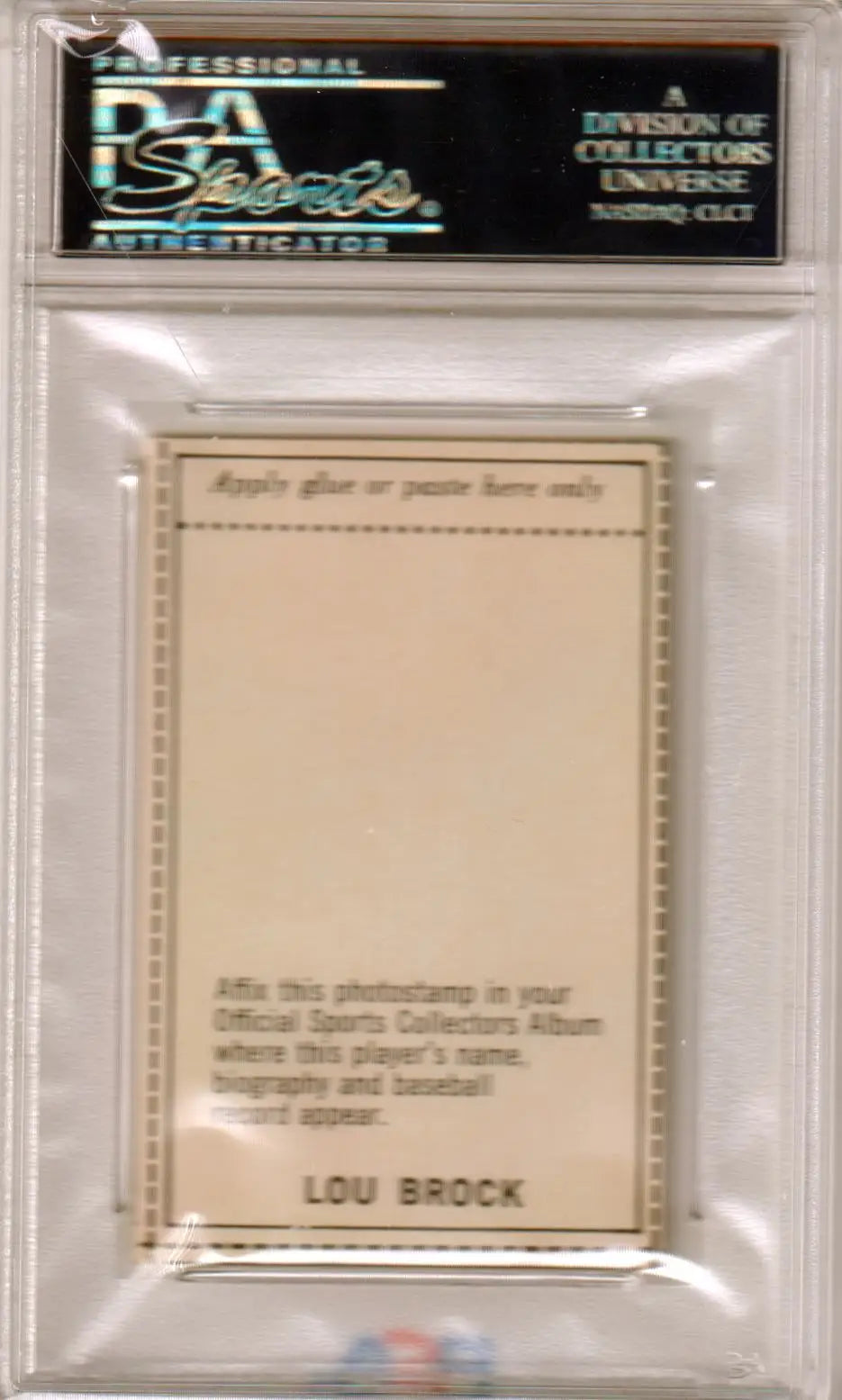 PSA-graded Lou Brock 1969 MLB Photostamps in protective case from Columbia Hobby