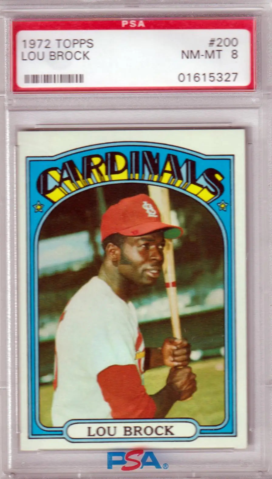 PSA-graded 1972 Topps Lou Brock baseball card in protective case by Columbia Hobby