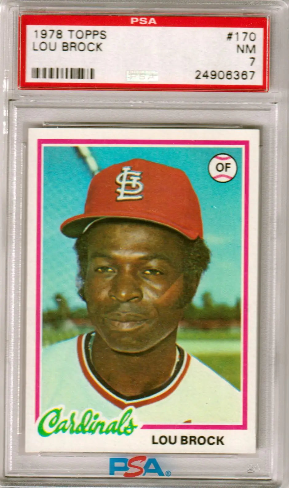 PSA-graded 1978 Topps Lou Brock baseball card in protective case from Columbia Hobby