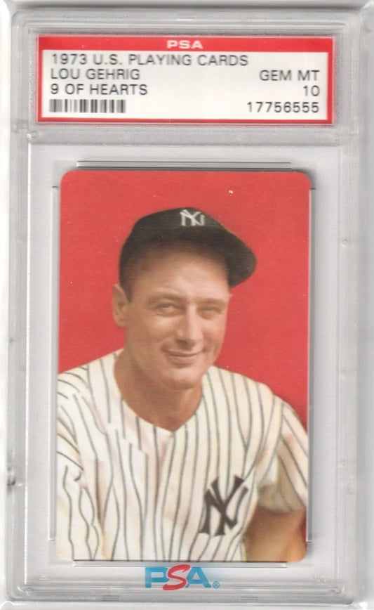 PSA 10 gem mint LOU GEHRIG 1973 US Playing Cards Yankees single card with red background