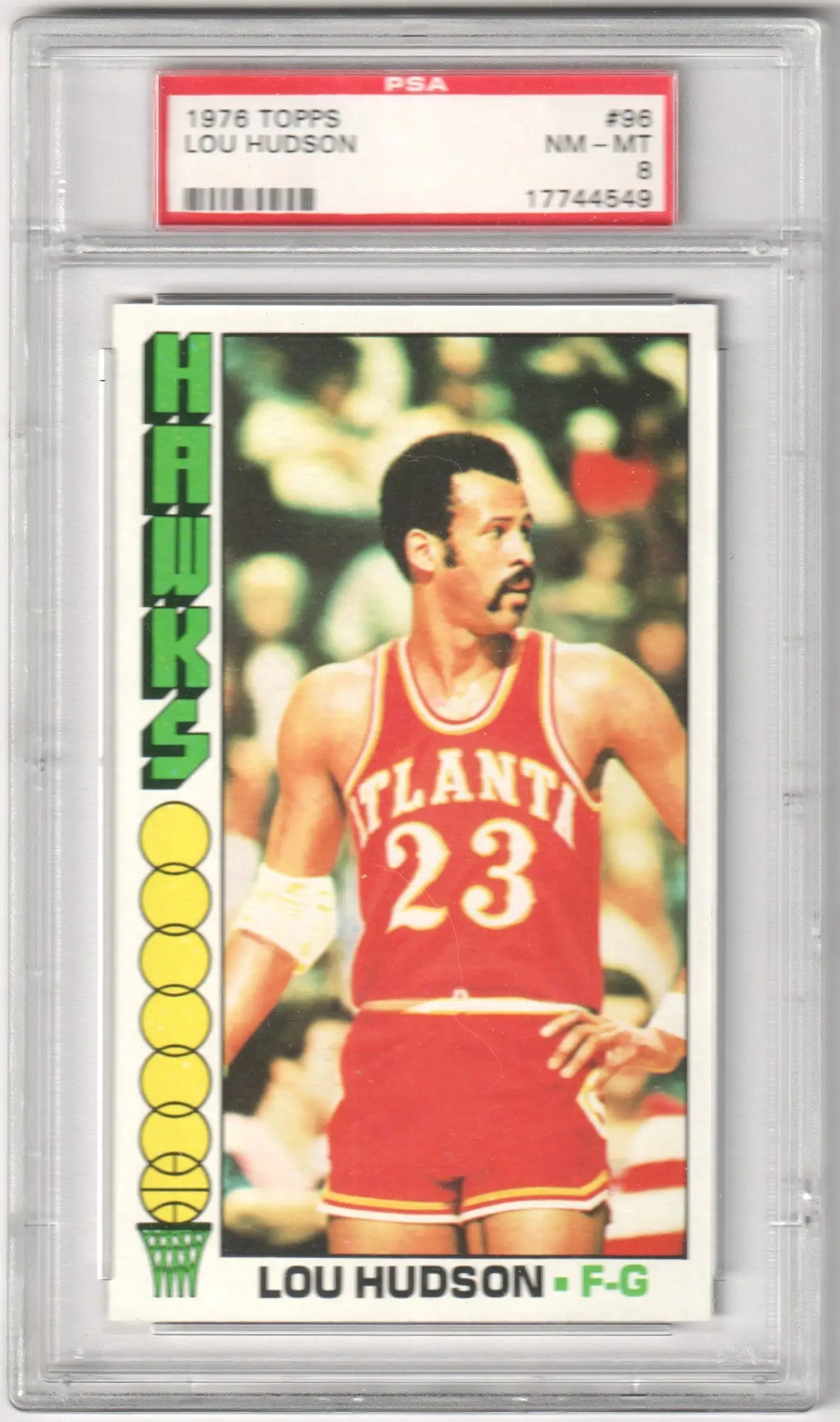 PSA-graded Lou Hudson 1976 Topps basketball card #96 in NM-MT condition from Columbia Hobby