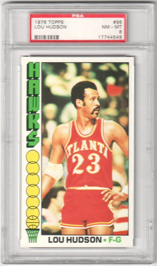 PSA-graded Lou Hudson 1976 Topps basketball card #96 in NM-MT condition from Columbia Hobby