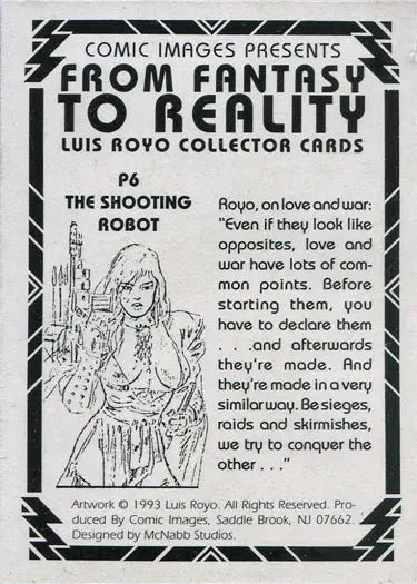 Black and white prism chase card featuring a futuristic female figure with a robotic arm