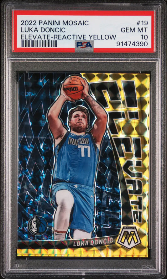 Graded Luka Doncic 2022 Panini Mosaic Elevate Reactive Yellow PSA 10 GEM at Columbia Hobby