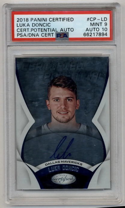 PSA-graded 2018 Panini Certified Potential Auto Luka Doncic in protective case