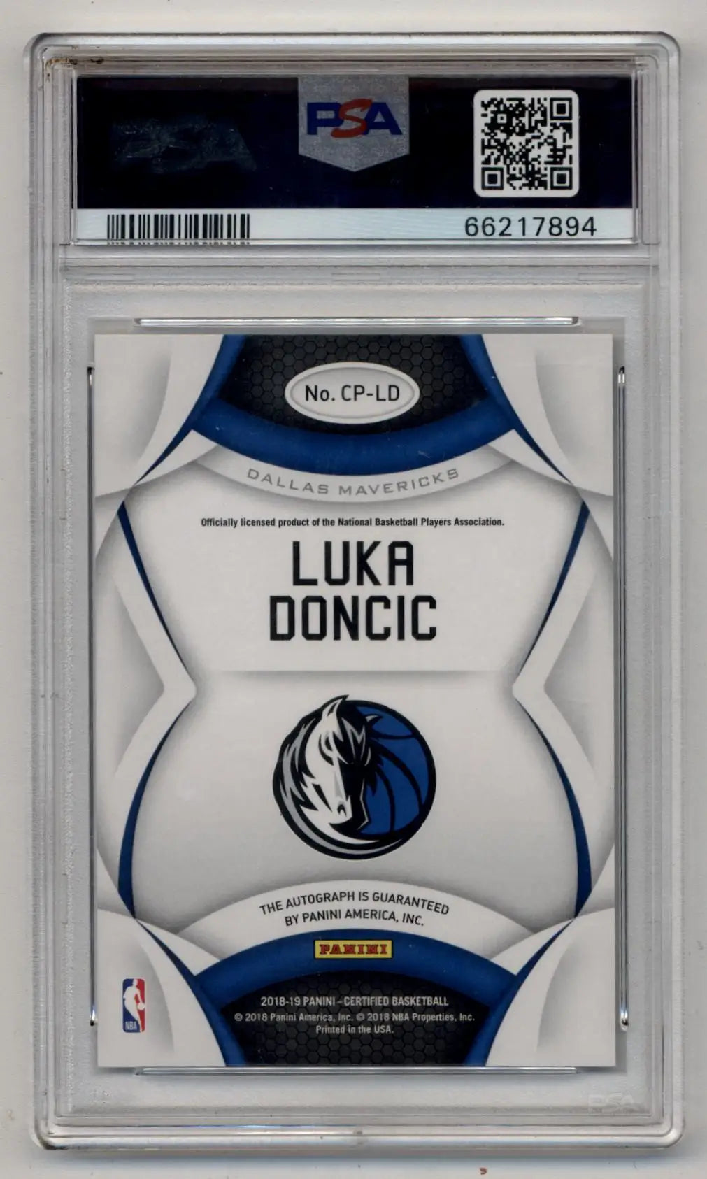 Luka Doncic 2018-19 Certified Potential Auto PSA 9 Mint with Dallas Mavericks logo